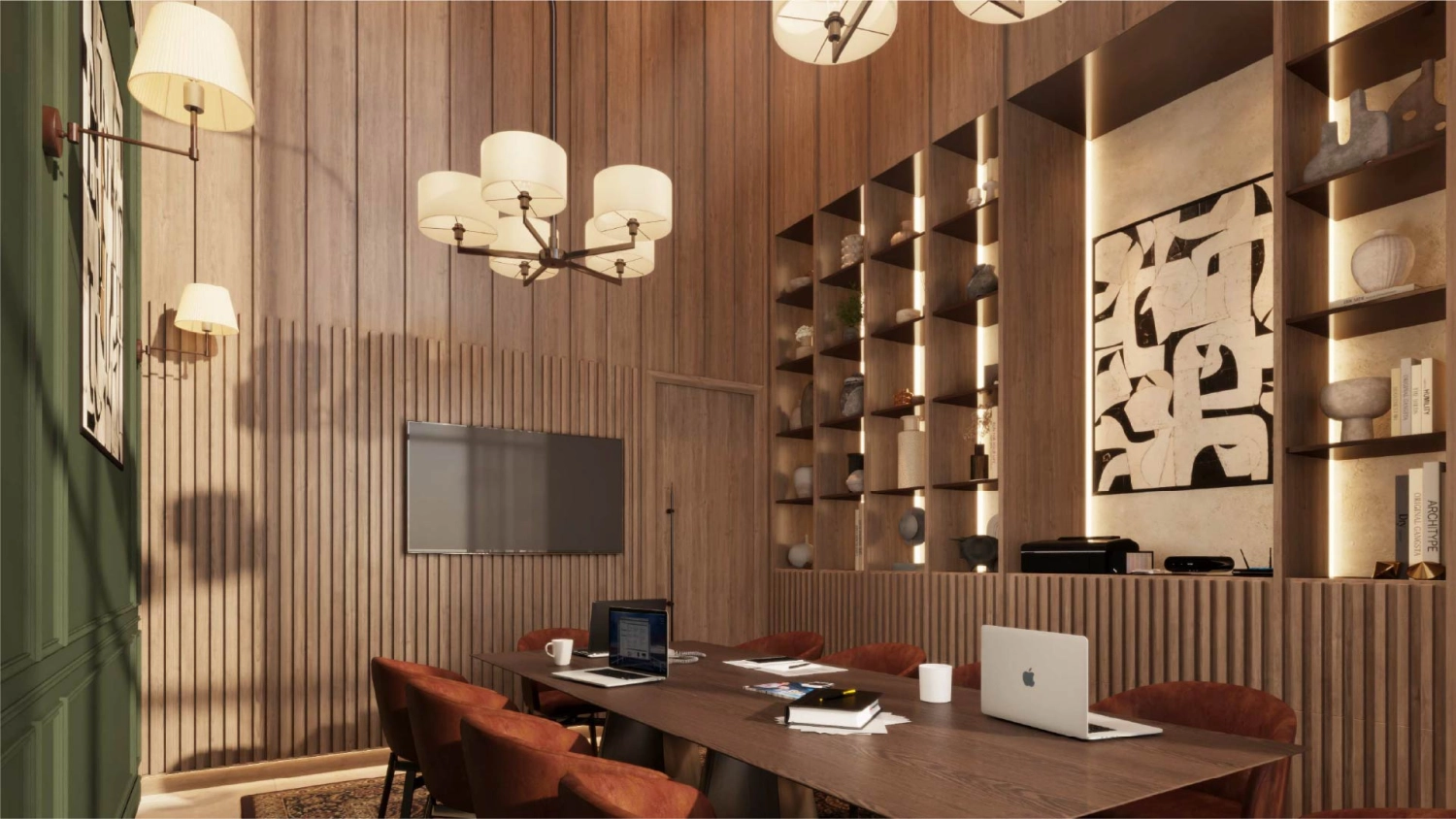 Living area with contemporary furniture and floor-to-ceiling windows